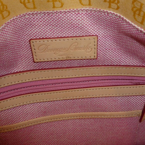 SOLD Dooney & Bourke Signature Canvas Purse-Yellow with Tan Leather - Picture 8 of 11